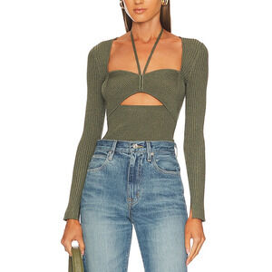 Simkhai Ribbed Green Alexia Halter Top Size M